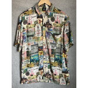 Disney 100 Mens Size Medium Disneyland Camp Shirt College Road Map Button Down